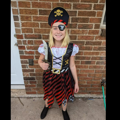 Girl Pirate Cosplay Costume Costume Halloween Pirate Jack Three-piece Suit Kids Stage Performance Clothes with Hat and Eye Mask