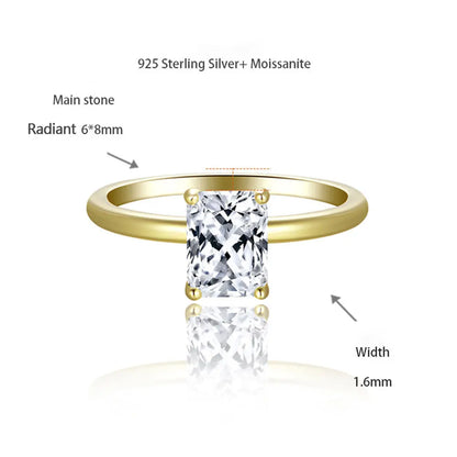 D VVS1 Moissanite Ring Solid 925 Sterling Silver Plated 18k Yellow Gold with GRA Wedding Rings for Women Jewelry