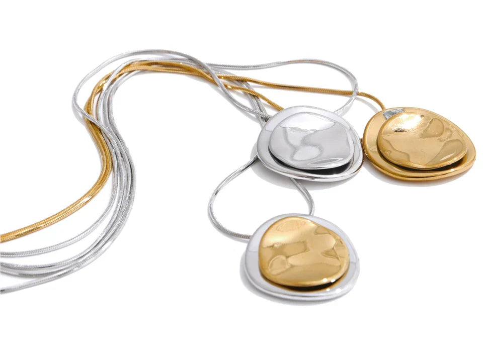 Double Round Pendant Fashion Necklace Water Resistant Metal Stainless Steel Daily Waterproof Jewelry Recommend