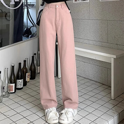 High Waist Wide Leg Jeans Lady High Street Denim Straight Leg Pants