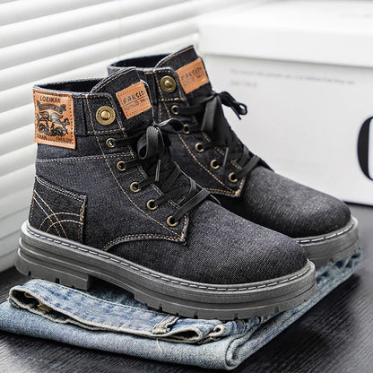 Men's high top denim boots, casual sports shoes, trendy and fashionable men's boots