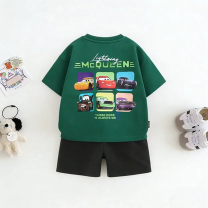 2piece/set For Boy Clothing Summer Cotton Cartoon Car Tshirt + Shorts Children's Wear Outfits Kids Costume Leisure Tracksuits