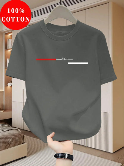 100% cotton men's loose T-shirt fashionable whatever letter pattern printed short sleeved round neck casual top