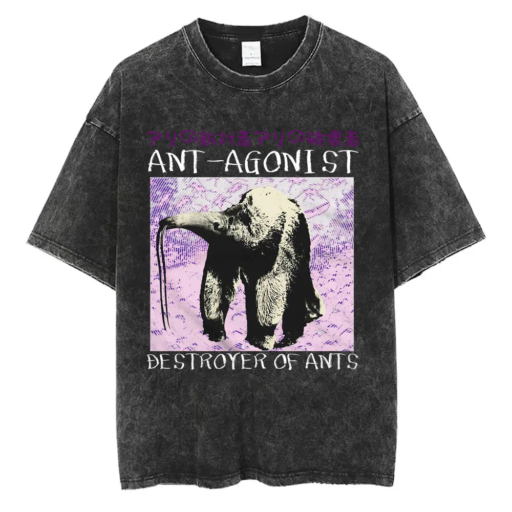 I Do Not Think Therefore I Do Not Am T-shirt Funny Japanese Style Opossum Vintage Washed T Shirt Unisex Fashion Humor T-shirts