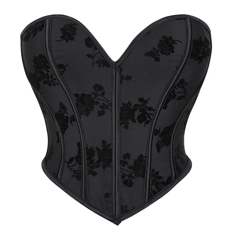 Women Fashion Corset Crop Top Lace Up Brocade Overbust Bustiers Body Shaper Lingerie Sexy Woman Push Up Corselet