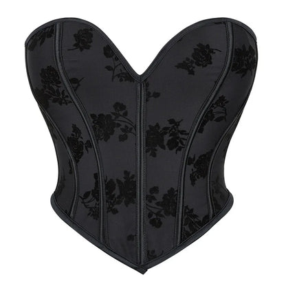 Women Fashion Corset Crop Top Lace Up Brocade Overbust Bustiers Body Shaper Lingerie Sexy Woman Push Up Corselet