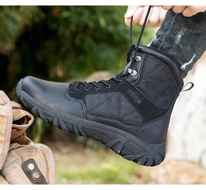 Brand High-Top Leather Men's Boots Breathable Desert Combat Men Work Ankle Outdoor Non-slip Hiking Boots Men's Motorcycle Boots