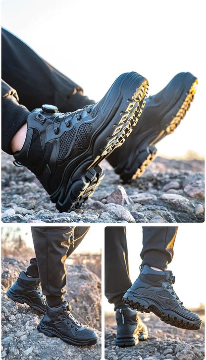 Men's Safety Work Boots Steel Toe Breathable Indestructible Puncture-Proof Rotary Buckle Shoes Comfortable Brand Work Footwear