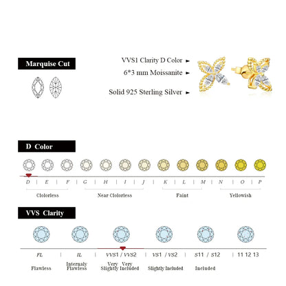 D VVS1 Luxulry Moissanite Earrings for Women Real 925 Sterling Silver Passed Diamond Tester Stud Earrings Anniversary