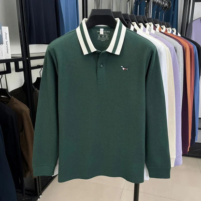 Luxury Brand Men's 100% Cotton Print Long Sleeve Polo Shirt Original Autumn Design Simple Trendy Business Lapel T-shirt Menswear