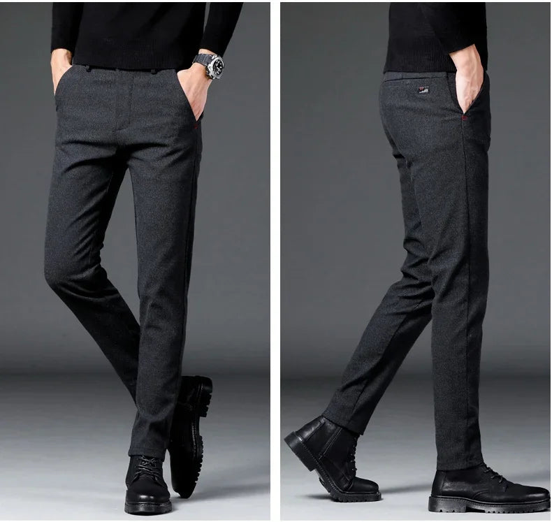 Fashion Men Thermal Fleece Casual Pants Winter Thick Straight Slim Velvet Trousers Brand Clothing Korean Male Pants Size 28-38