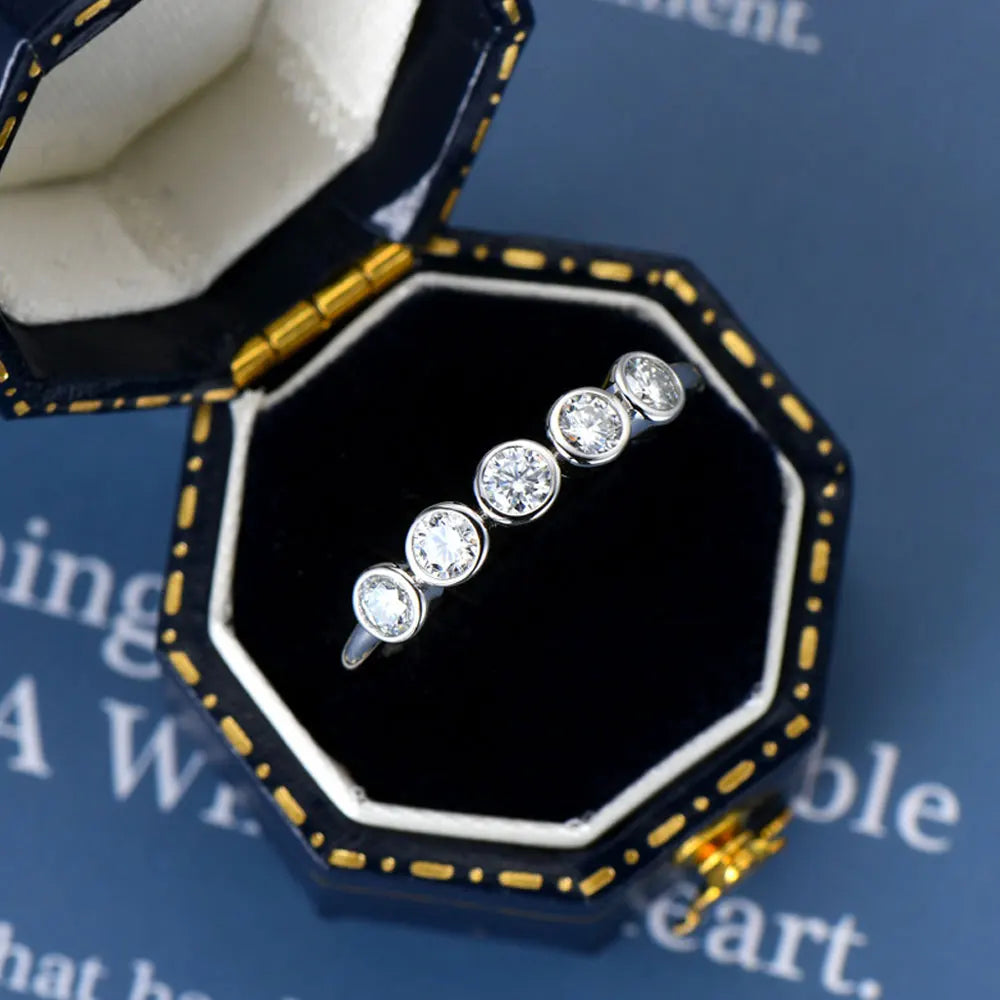 D VVS All Moissanite Rings for Women Bubbles Classic Engagement Wedding Band with Certificates 925 Sterling Silver Ring