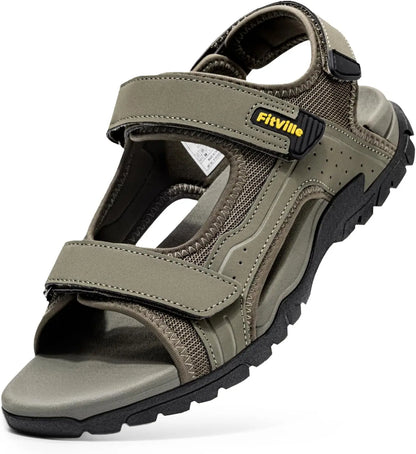 FitVille Mens Sandal Wide Toe Box Walking Athletic Sandals For Men With Arch Support Cushion Slip-Resistant Beach Sandals