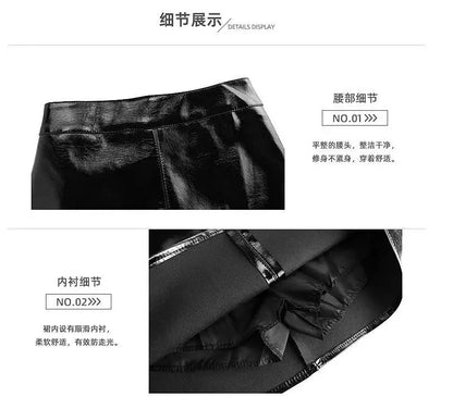 Black High Waist Leather Mini Skirt for Women Sexy Tight PU Reflective Daily Outfit Simple Style Suitable for All Seasons
