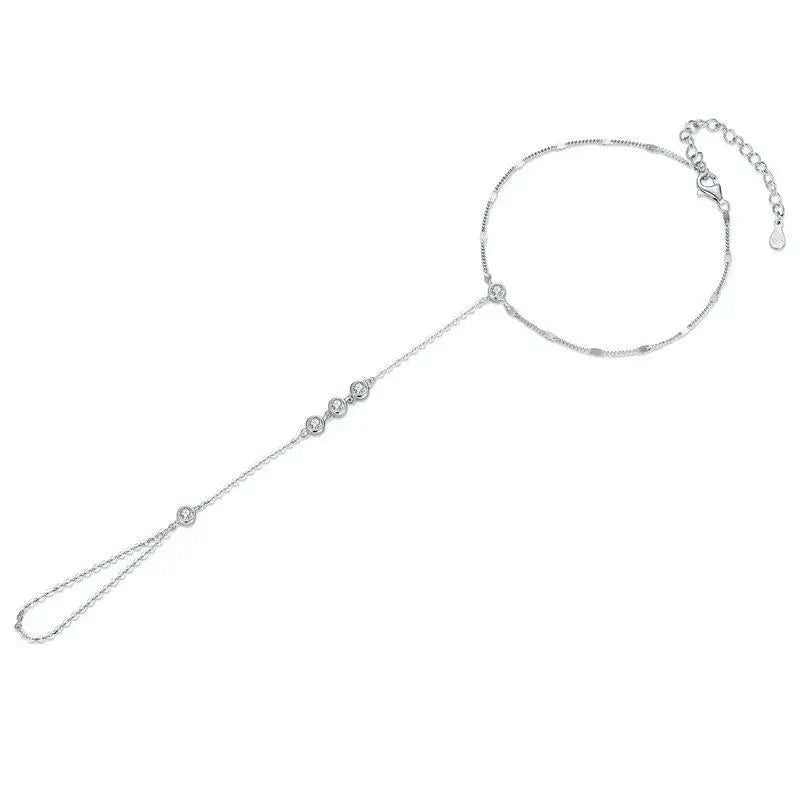 925 Sterling Silver Adjustable Hand Chain Bracelet Four-leaf Clover CZ Finger-Wrist Link for Women Xmas Body Jewelry 14K