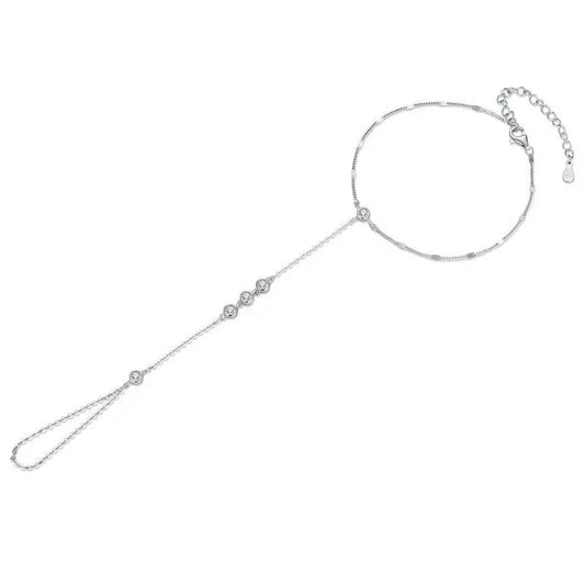 925 Sterling Silver Adjustable Hand Chain Bracelet Four-leaf Clover CZ Finger-Wrist Link for Women Xmas Body Jewelry 14K