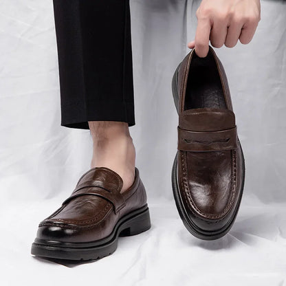 Men's Genuine Leather Casual Trendy Business Shoes Large Size 46 Code Debout Illetre Rubber Sole Added Height Fashionable Shoes