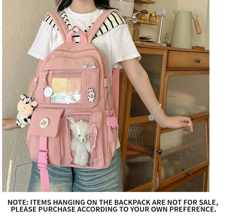 New Cute Nylon Backpack Suitable for Young Girls, Female Students, and Ladies, Multi-Pocket Student Backpack