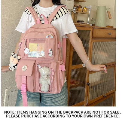 New Cute Nylon Backpack Suitable for Young Girls, Female Students, and Ladies, Multi-Pocket Student Backpack