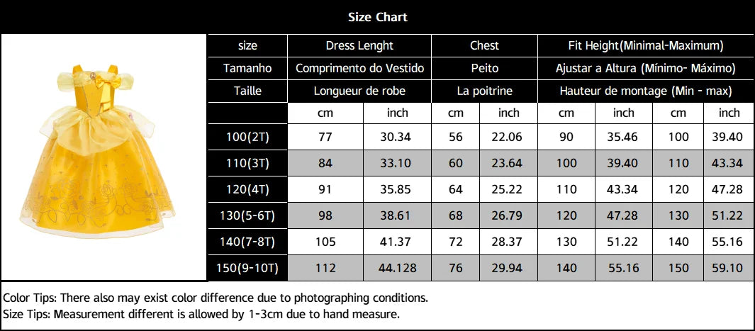Girls Cosplay Belle Princess Dress for Kids Beauty and The Beast Costumes Children Birthday Party with Flower Clothes