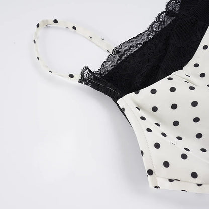 Chic Lace Patchwork Polka Dot Camis Tops Elegant Sleeveless Tank Tops Summer Casual Daily Wear Streetwear Camisole 2026