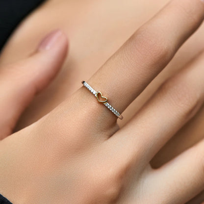 925 Sterling Silver Simple Romantic Heart Finger Ring Trendy Metallic Contrast Design Rings For Women Fine Jewelry