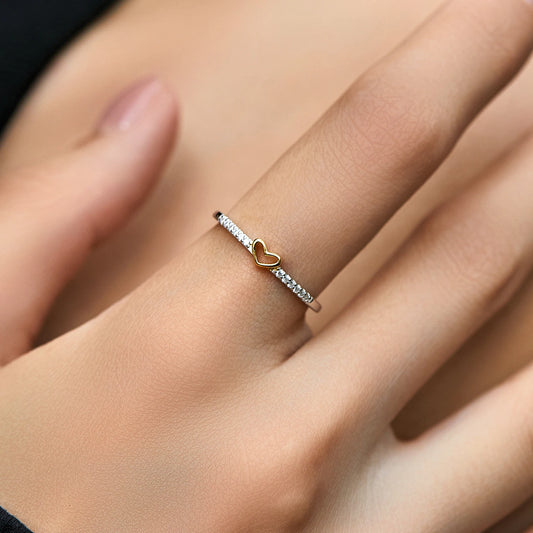925 Sterling Silver Simple Romantic Heart Finger Ring Trendy Metallic Contrast Design Rings For Women Fine Jewelry