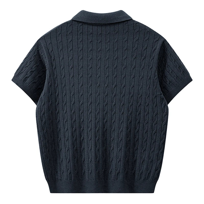 Jack's American Retro Twisted Flower Knitted Short Sleeved Polo Shirt for Men's Summer Trendy Brand Loose Casual Pullover Top