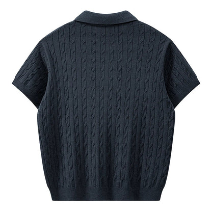 Jack's American Retro Twisted Flower Knitted Short Sleeved Polo Shirt for Men's Summer Trendy Brand Loose Casual Pullover Top