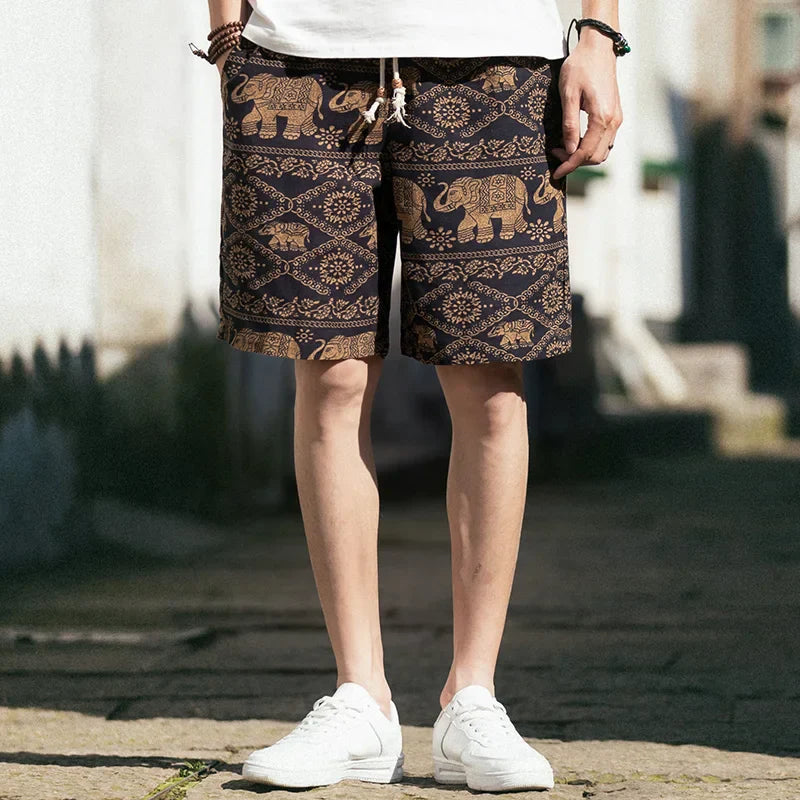 2026 Summer New Boutique Flower Cotton Linen Men's Casual Beach Shorts Men's Comfortable Breathable Leisure Shorts Male XXXXXL
