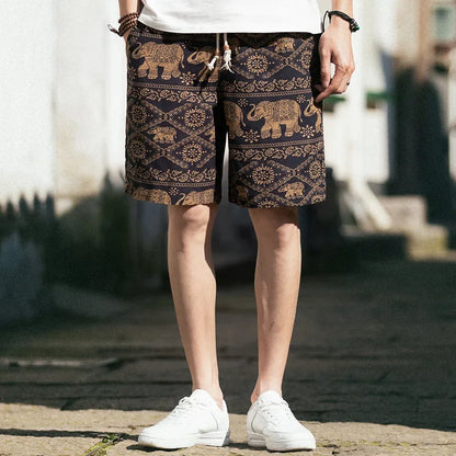 2026 Summer New Boutique Flower Cotton Linen Men's Casual Beach Shorts Men's Comfortable Breathable Leisure Shorts Male XXXXXL