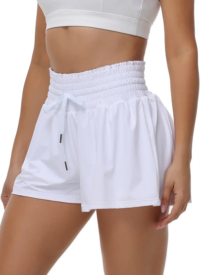Women's 2-in-1 High Waist Running Shorts with Elastic Waist Drawstring, Comfortable Sports Pocket Shorts, Lightweight Golf Tenni