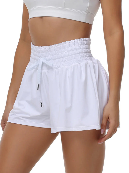 Women's 2-in-1 High Waist Running Shorts with Elastic Waist Drawstring, Comfortable Sports Pocket Shorts, Lightweight Golf Tenni