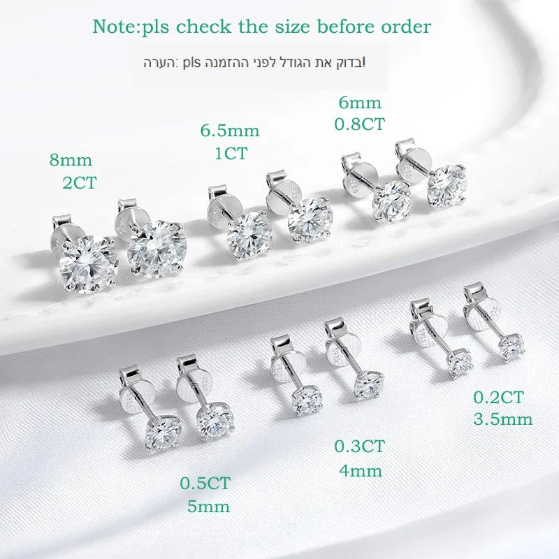 Each 0.2-2CT Certified Moissanite Stud Earrings for Women 4 Claw Sparkling Wedding Party Jewelry Sterling Silver S925