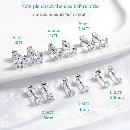 Each 0.2-2CT Certified Moissanite Stud Earrings for Women 4 Claw Sparkling Wedding Party Jewelry Sterling Silver S925