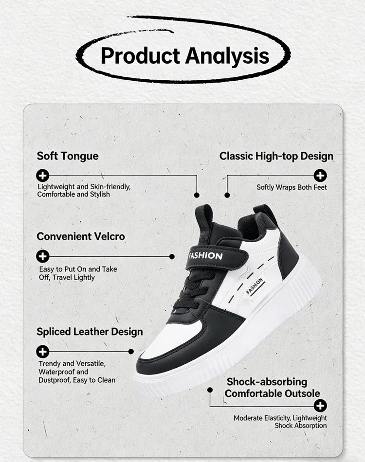 Kids PU Leather Sneakers Casual Basketball Shoes for Boys Trendy Sports Trainers Breathable Non-slip Children Footwear