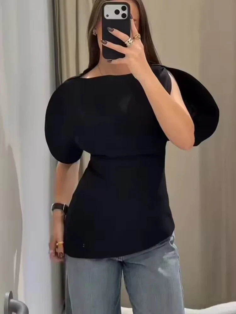 Chic Casual Short Puff Sleeve T-Shirts Women O Neck Short Sleeve Streetwear Tops Fashion 2026 Spring Elegant Tops