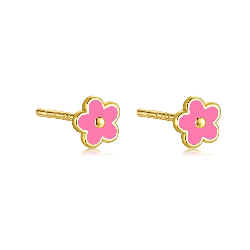 925 Sterling Silver Romantic White Enamel Flower Screw Bead Stud Earrings for Women Fashion Simple Piercing Jewelry Gift