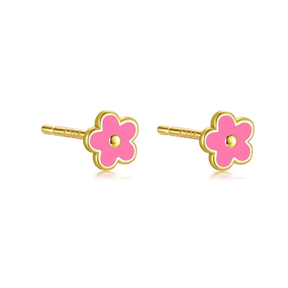 925 Sterling Silver Romantic White Enamel Flower Screw Bead Stud Earrings for Women Fashion Simple Piercing Jewelry Gift