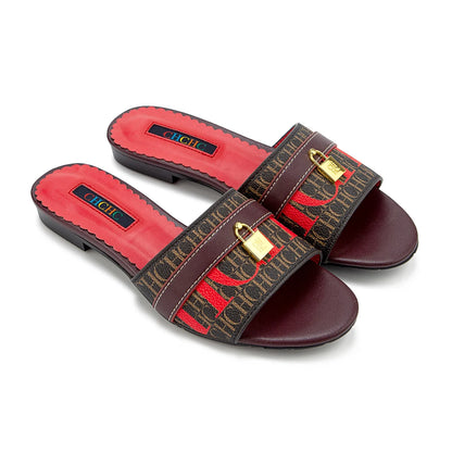 High Quality Metal Lock Monogram Print Women's Low Heeled Slippers Delicate and Versatile Women's Fashion Slippers