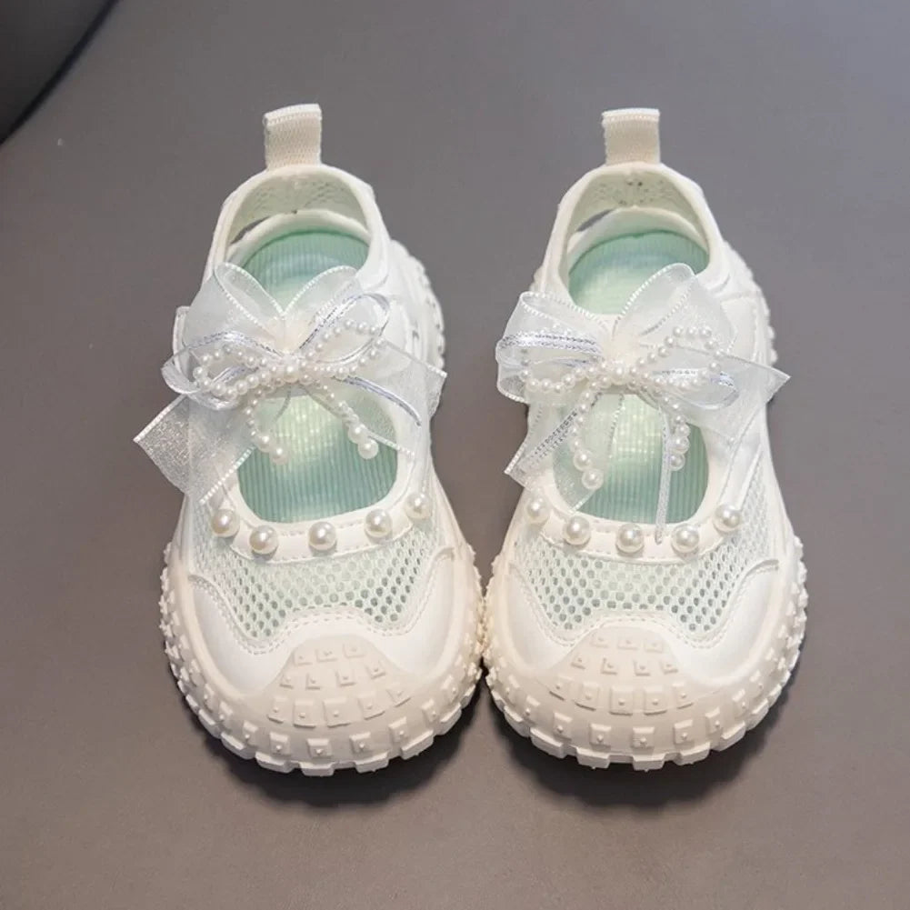 Girls Sports Sandals Sweet Lace Bows Beading Kids Casual Shoes Mesh Breathable Soft 2026 Summer New Children Princess Sandals