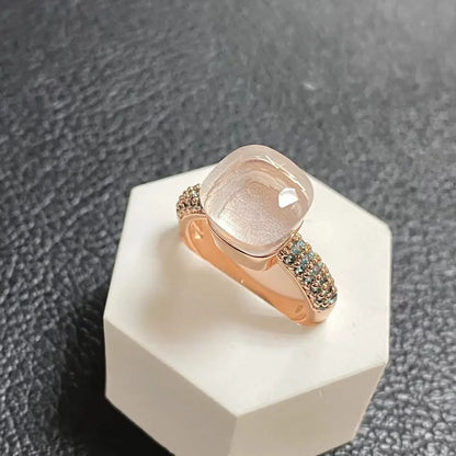 10.6mm Topaz Ring For Women Inlay Light Blue Zircon Candy Water Drop Crystal Ring Rose Gold Plated Jewelry Gift