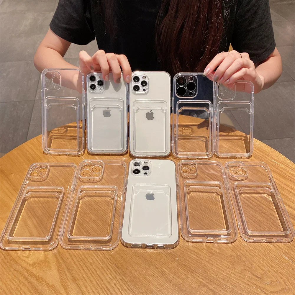 Shockproof Clear Soft Card Holder Wallet Case For iPhone 15 14 11 Pro Max 13 12 Mini XS XR 7 8 Plus Photo Pocket Silicone Cover