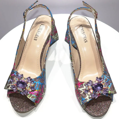 African Fashion Italian Shoes And Bag Sets For Evening Party With Stones Colorful Italian Handbags Match