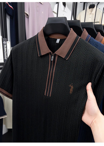 Luxury brand short sleeve T-shirt men's lapel top summer fashion jacquard design golf pony embroidery casual knitted polo shirt