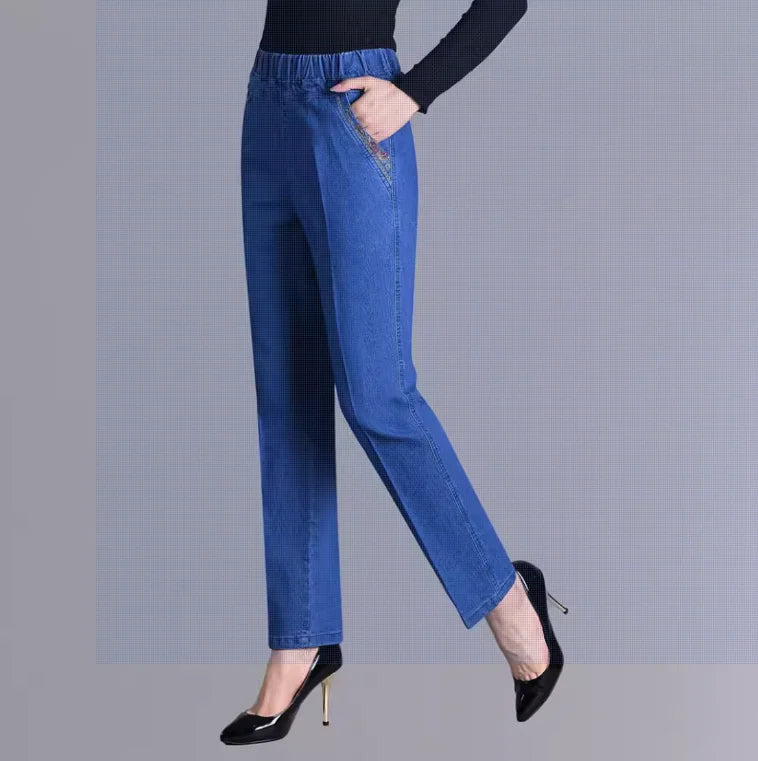 Elastic Jeans Summer Thin Large Loose Straight Denim Pants