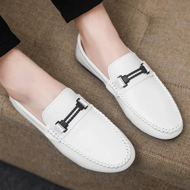 Trend White Loafers Man Big Size 46 Breathable Lightweight Men's Leather Shoes Comfortable Casual Shoes Men Driving Shoes