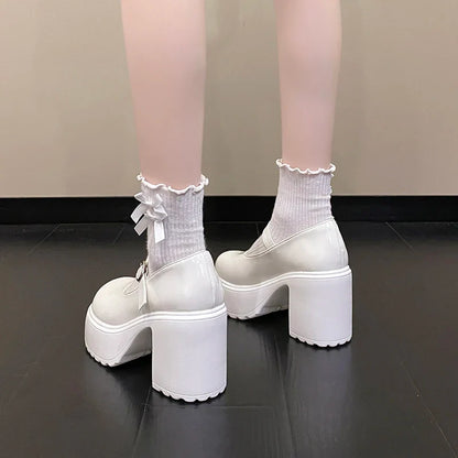 Black Super High Heels Mary Jane Shoes Women 2026 Goth Chunky Platform Pumps Woman Plus Size Ankle Buckle Party Lolita Shoes 42