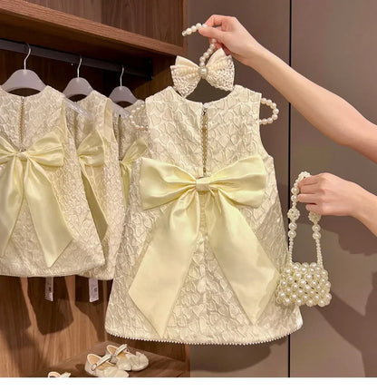 Girl Princess Tweed Classic Dresses Fashion Kids Vintage Baby Casual Wear Vestidos 1-8 Years Children Ceremonial Clothes