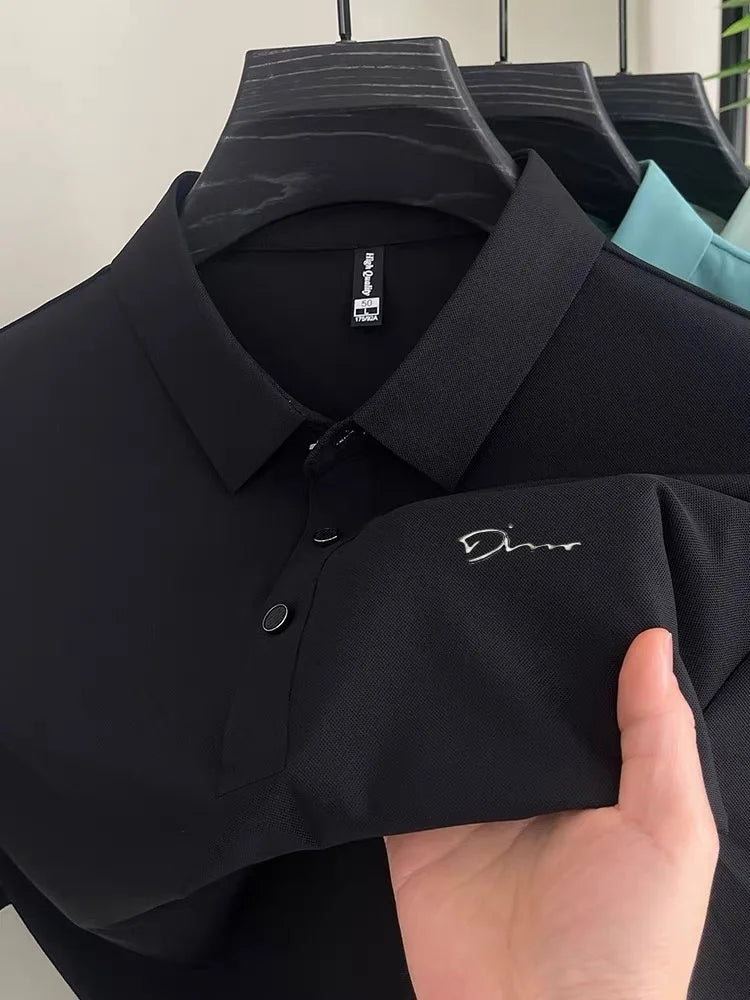 Summer new high-quality ice silk fabric comfortable polo shirt fashionable high-end mens exquisite badge breathable short sleeve